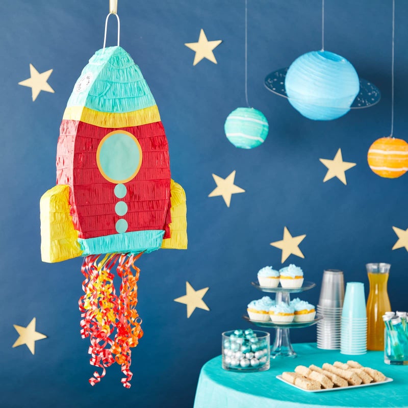 BLUE PANDA Rocket Ship Pull String Pinata for Space Birthday Decorations, Party Supplies & Outer Space Party Decor - 16.5 x 12.5 x 3 In, Red - Image 2